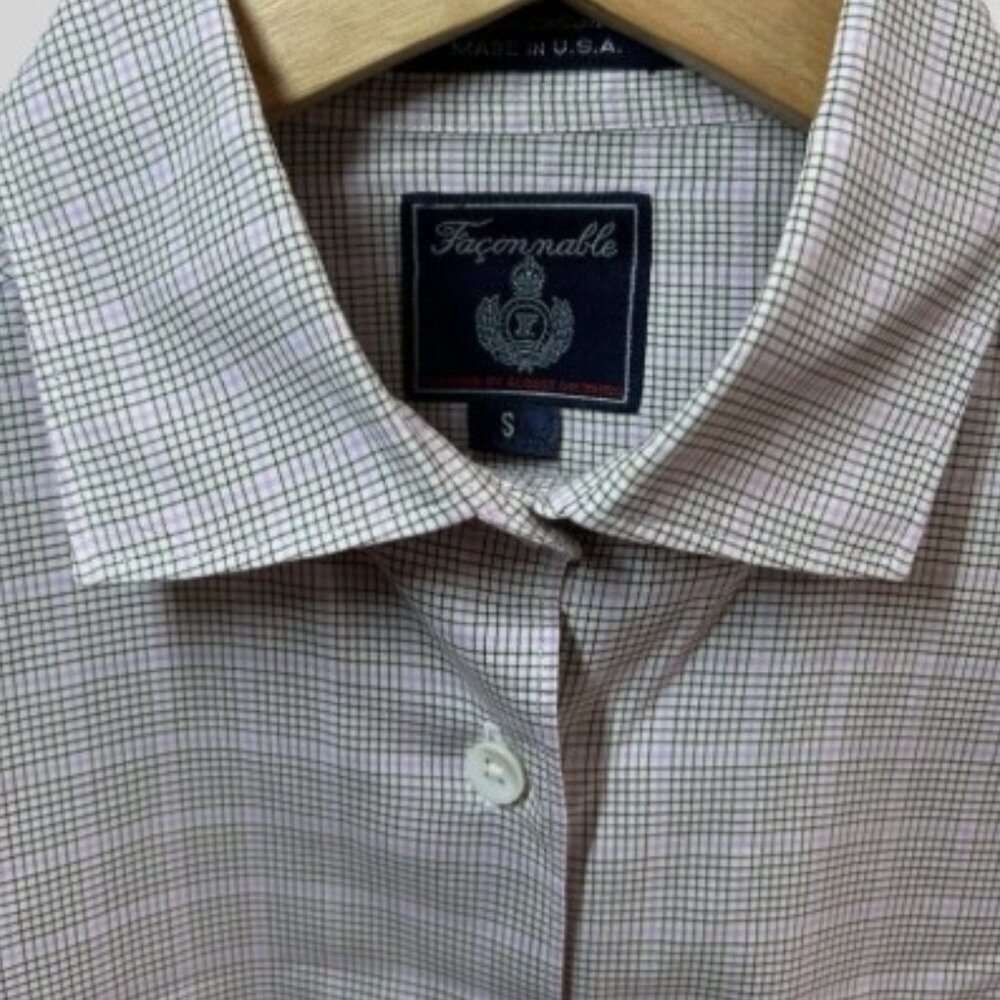 Faconnable Women’s Woven Check Print Button Down Cotton Dress Shirt Size Small - Picture 8 of 11